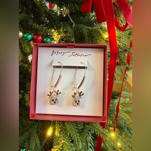 NWT Betsey Johnson Reindeer Gem Earrings